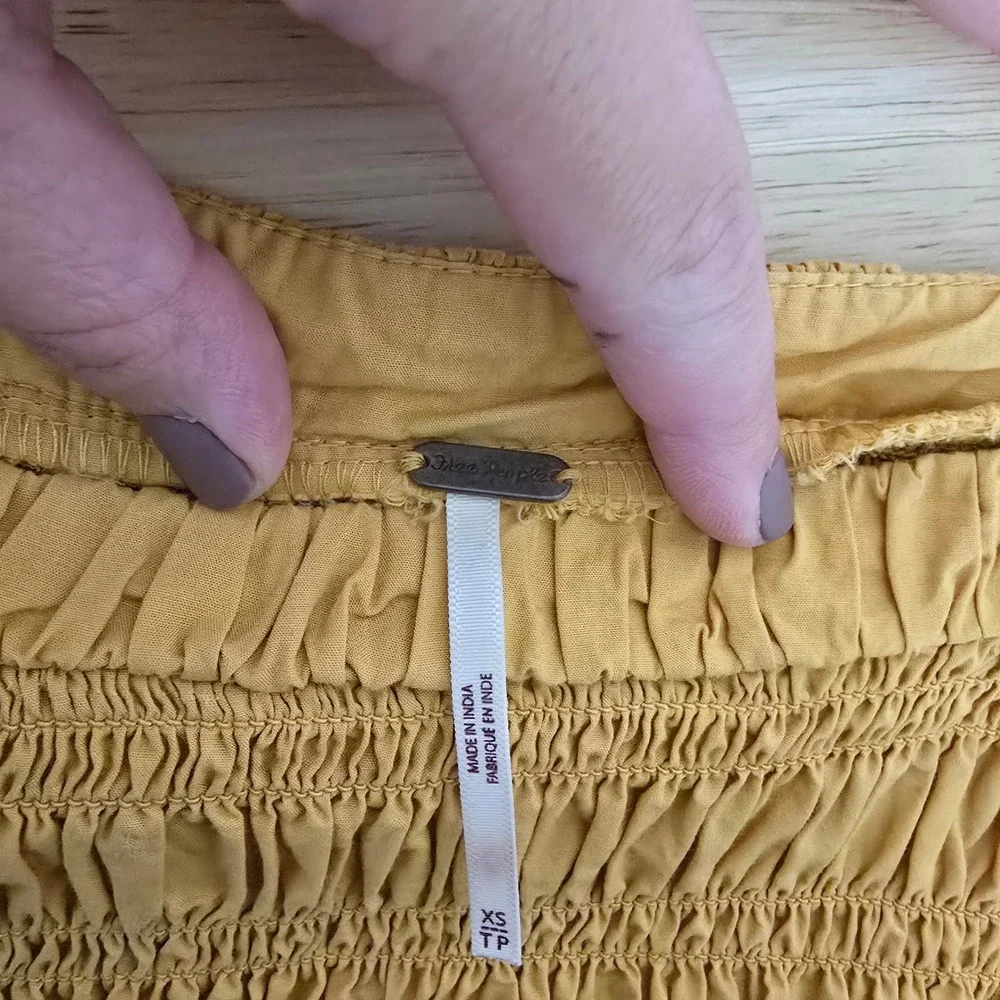 Free People Mustard Yellow Smocked Peplum Balloon Sleeve Top Size XS